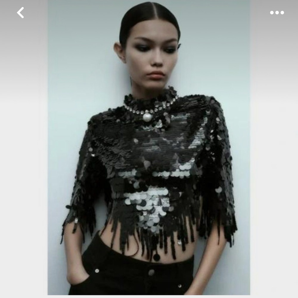 ZARA Crop Sequin Appliqué Cape Size S/M or L/XL